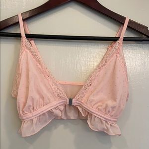 Front close pink Swiss dot bra